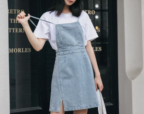 网红牛仔背带裙女2020新款夏韩版矮小个子...