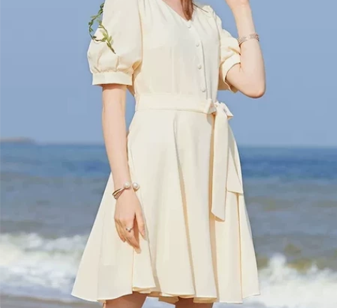 全新有吊牌L/165百图复古法式V领短袖连...