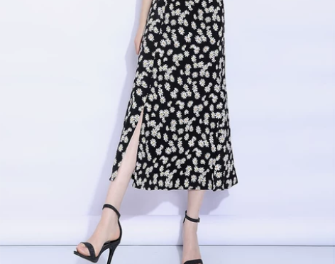 小雏菊雪纺碎花半身裙高腰a字裙中长款包臀裙...