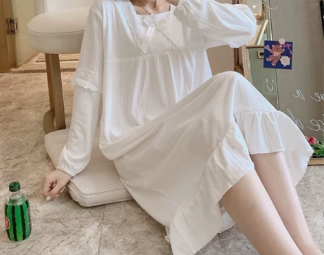 睡裙女春秋季薄款长袖纯棉可爱夏天家居服孕妇...