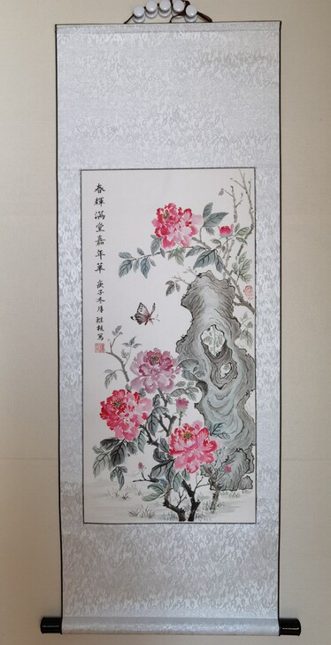 写意牡丹图，卷轴，外径43*115，内径3...