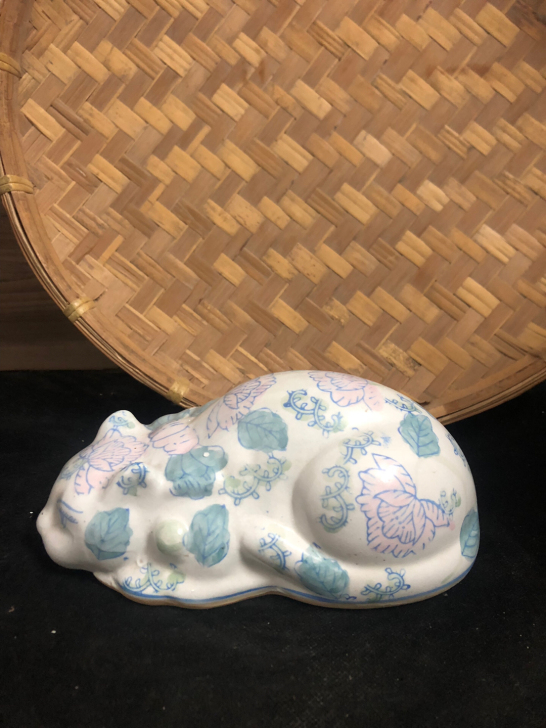 八九十年代摆件青花五彩猫，完美品相，包邮，...
