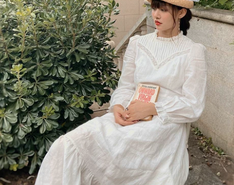 女子不裁唐顿庄园22秋苎麻法式连衣裙中长裙...