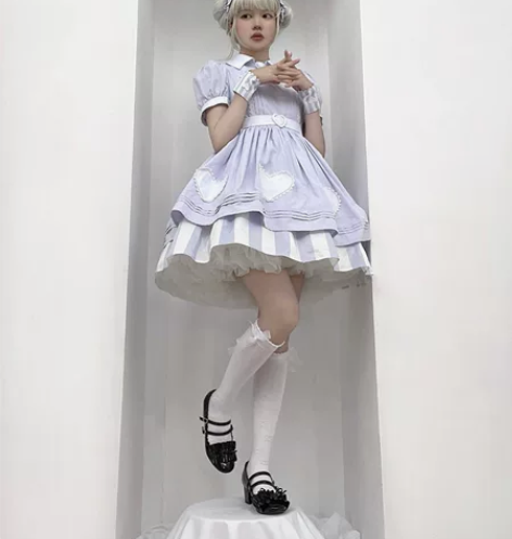 纸杯甜心op紫色条纹套装，op+围裙，全新...