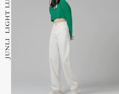 【风尚价】2021春季新款韩版白色直筒牛仔...