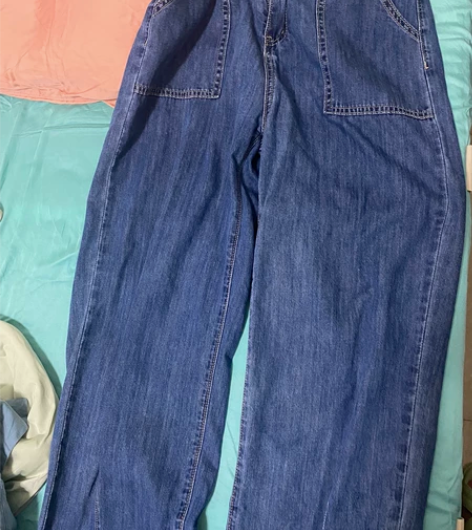 夏/宽松休闲牛仔裤女复古水洗蓝高腰显瘦直筒...