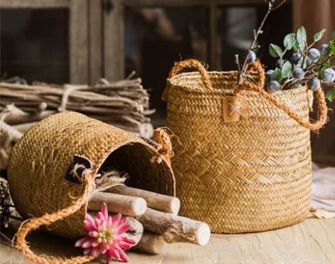 掬涵 天然草编花篮花筒花器花瓶收纳篮筐装饰...
