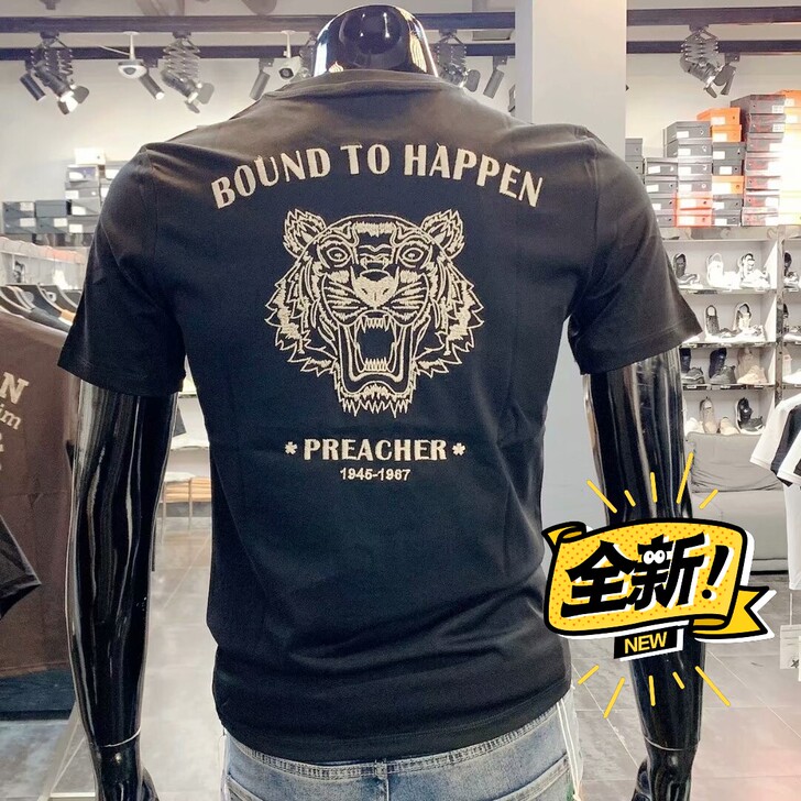 短袖ins潮牌夏季老虎头刺绣圆领修身纯棉男...