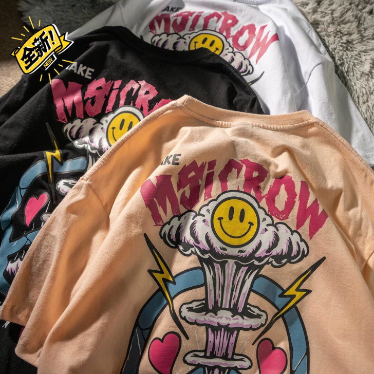 100%纯棉夏季潮牌圆领t恤男士韩版宽松潮...