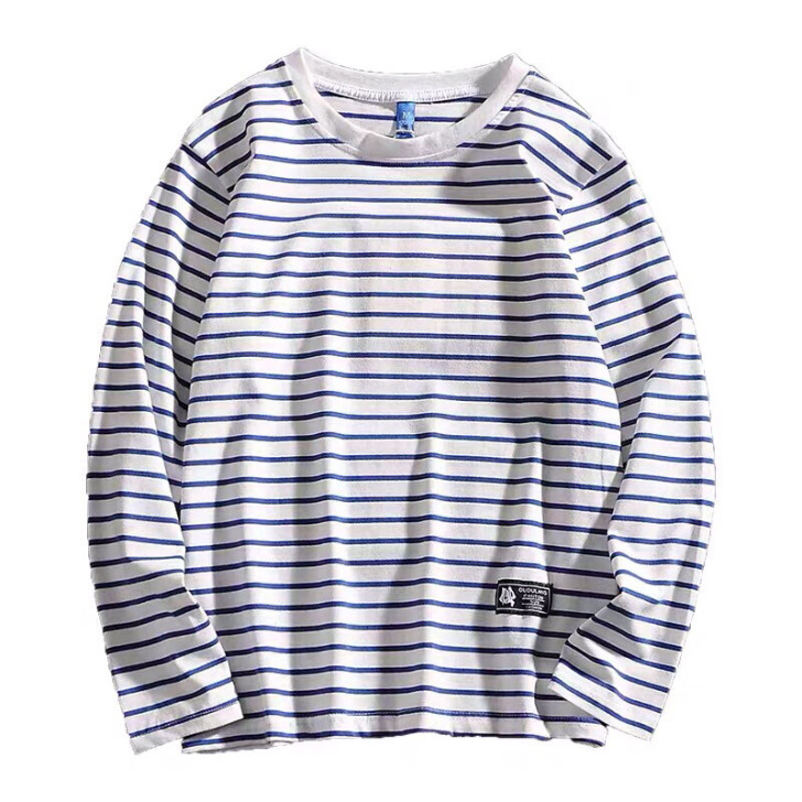 港风简约条纹长袖海魂衫男士韩版潮牌青年学生...