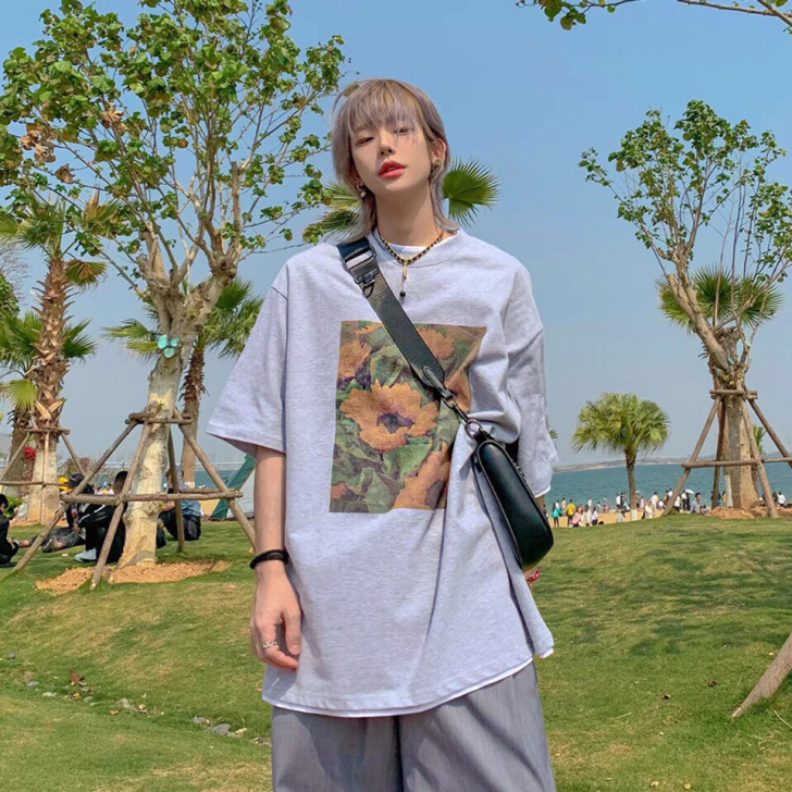 短袖t恤男ins潮夏季向日葵印花半袖衫学生...