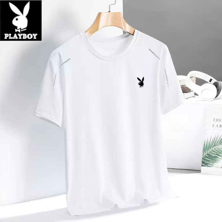 花花公子夏季新款冰丝T恤男休闲宽松圆领薄款...