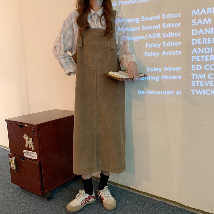 春秋灯芯绒背带裙女2021春装新款秋冬韩版...