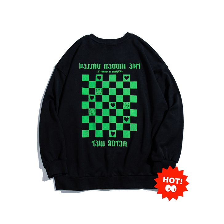 （包邮）秋季圆领卫衣男女国潮棋盘格印花款