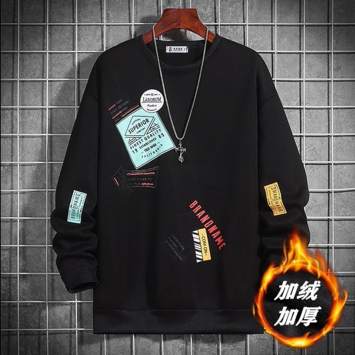 男士卫衣加绒款秋冬季潮流韩版宽松学生圆领外...