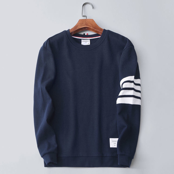 新款休闲华夫格卫衣男圆领宽松长袖男士套头四...