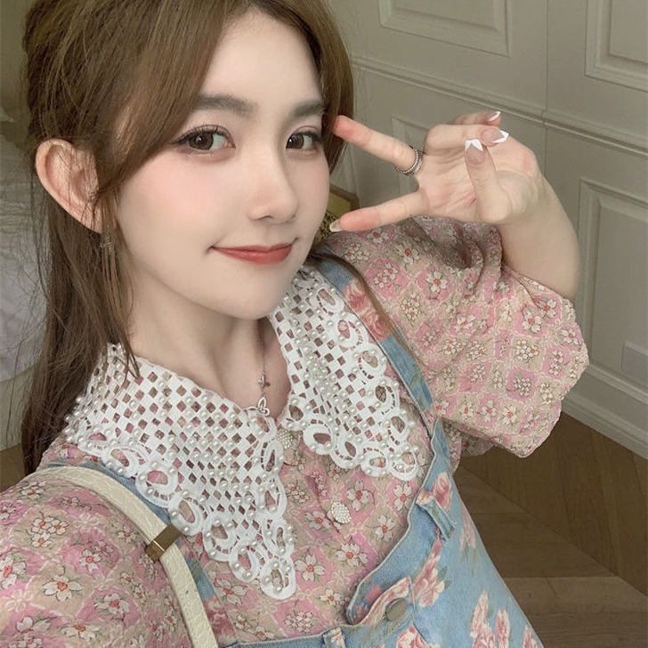 2021夏季新款学生潮韩系少女重工玫瑰花宽...