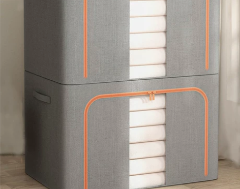 加厚牛津布收纳箱布艺衣服整理箱钢架衣柜棉麻...