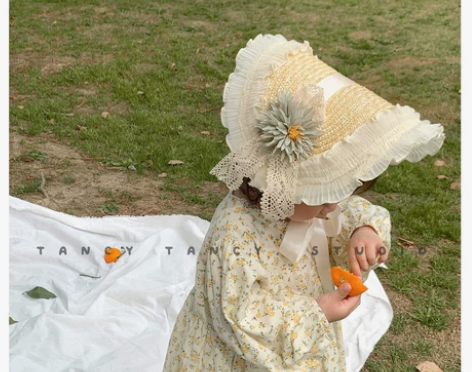 夏季复古造型儿童防晒帽子森系田园风蕾丝礼帽...