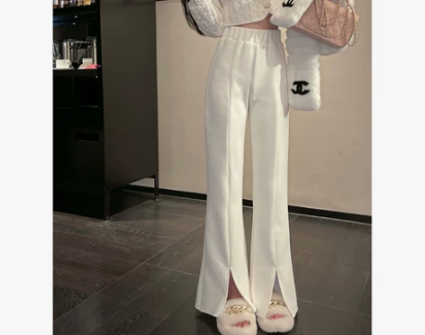 Fairy Jiang 白色加绒裤子女秋冬...