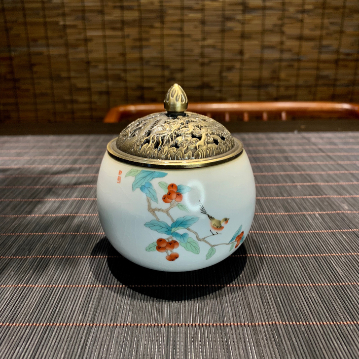 仿古手工汝窑香炉春华秋实月白汝窑熏香炉玛瑙...