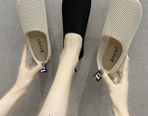 网红单鞋女2020夏季新款网布透气一脚蹬平...