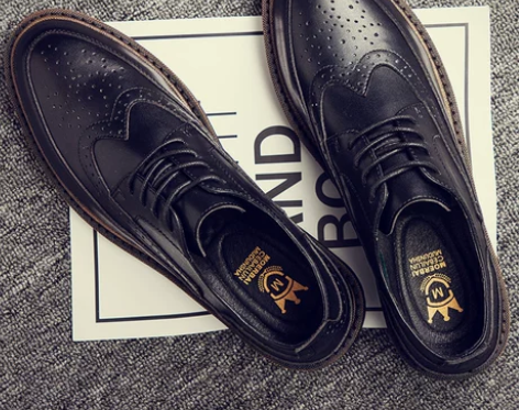 皮鞋男士休闲黑色英伦复古商务正装冬季透气韩...