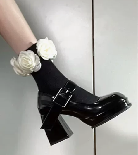 2022年新款高跟玛丽珍鞋扣带粗跟厚底单鞋...