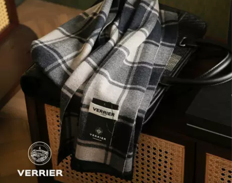 VERRIER纯羊毛围巾男秋冬季格子保暖加...