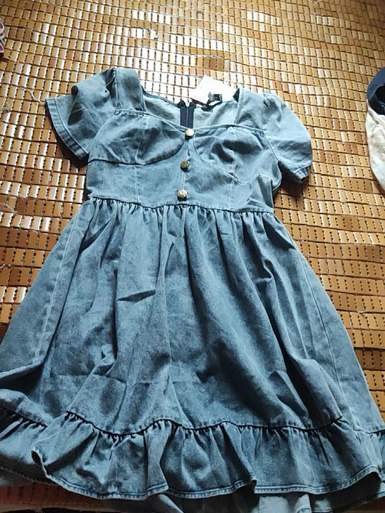 RUKIA/别致奶甜连衣裙牛仔荷叶花边公主...