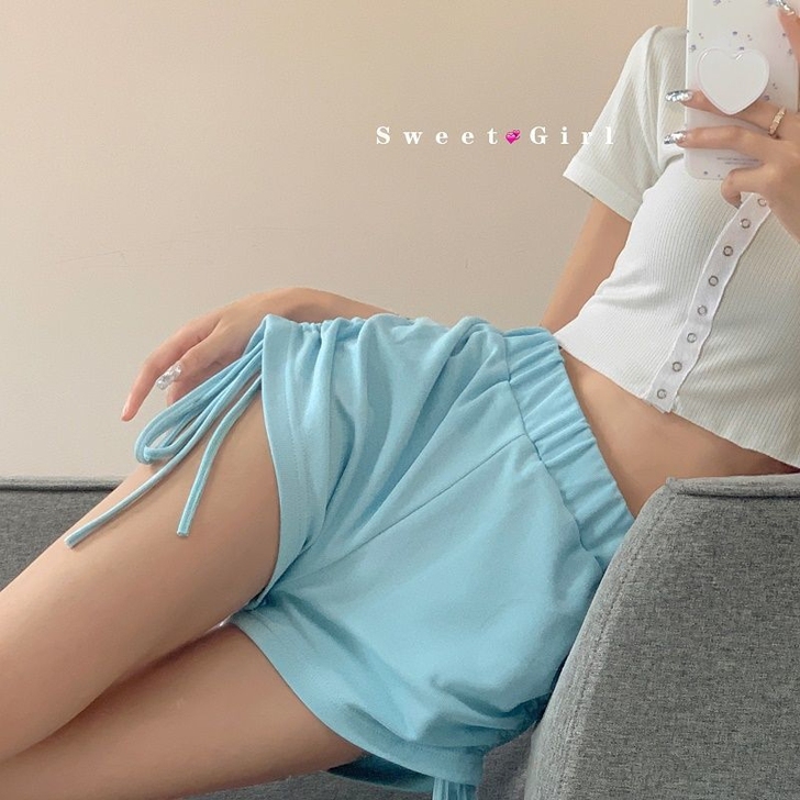 性感杀手锏高腰抽绳运动短裤女夏季宽松休闲显...