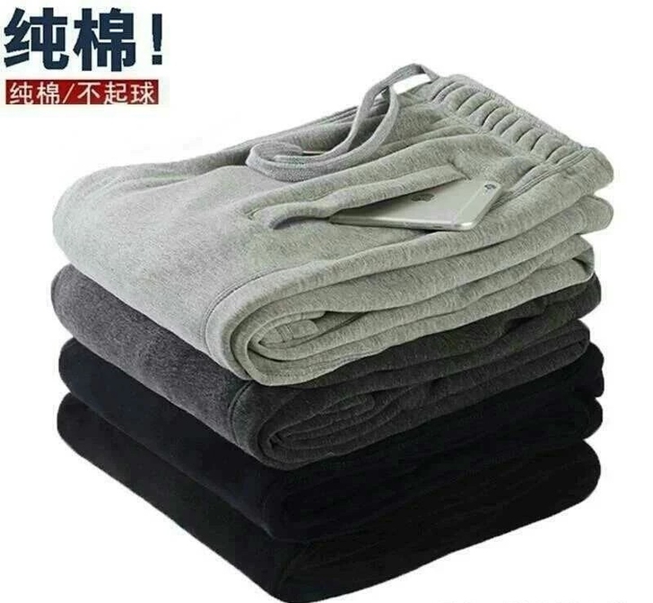 100%加绒纯棉卫裤休闲直筒束脚运动裤男秋...