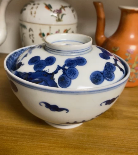 麒麟望月老盖碗一套，青花发色沉稳漂亮，二手...