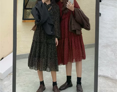 韩版连衣裙大码法式复古雪纺裙，仅穿过一次，...