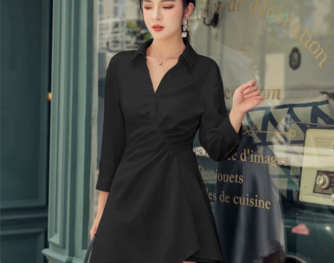 气质收腰长袖连衣裙春装2020年新款法式桔...