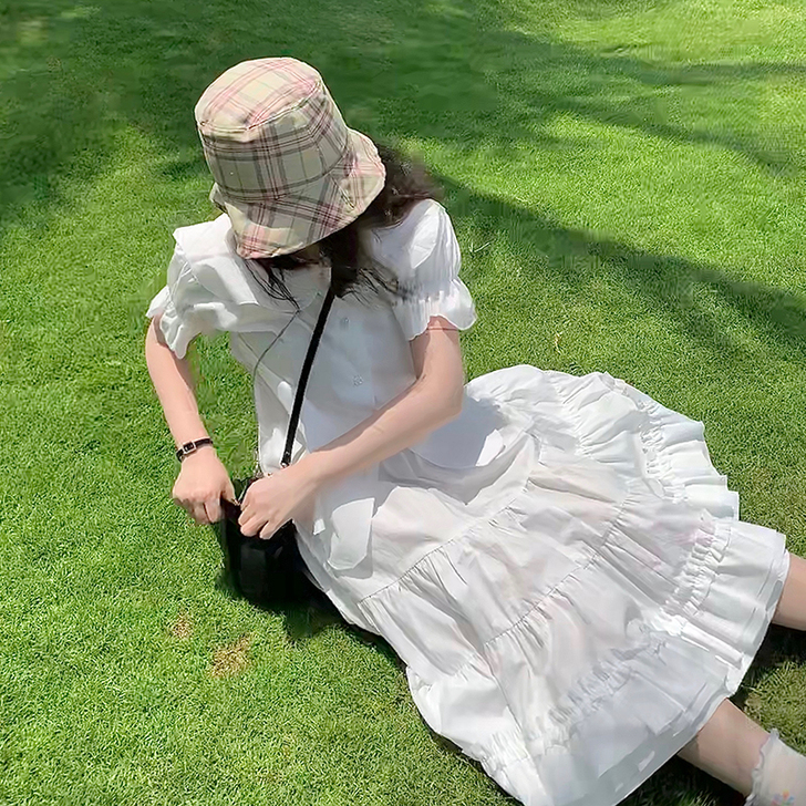 VIRGINS白色半身裙蛋糕裙百搭松紧a#...