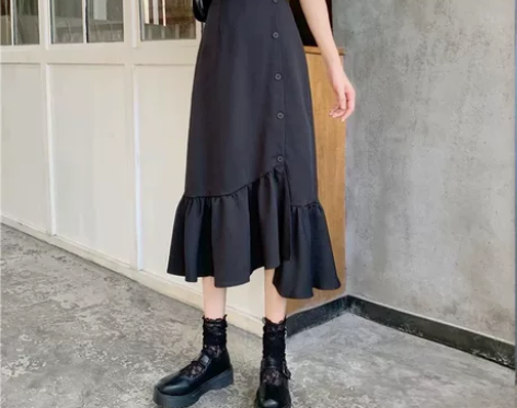 NOME不规则荷叶边半身裙女夏季新款高腰显...