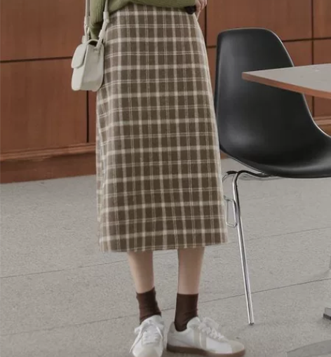 0风的痕迹/配毛衣绝了 格子半身裙春季女中...