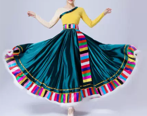 藏族半身裙藏式民族风广场舞蹈演出服装女练功...