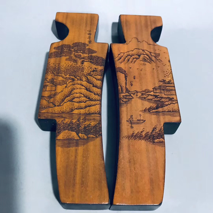 贴簧镇尺  旧藏：檀木贴竹簧镇尺  文房用...