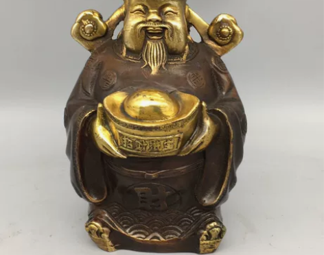 古玩铜器收藏鎏金财神爷站像文玩老货摆件,工...