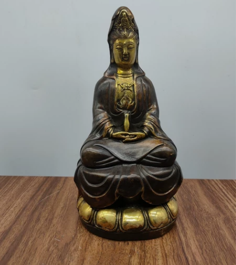 古玩古董供奉佛像抱瓶观音摆件观音菩萨摆件，...