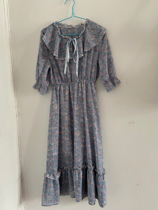 夏季蓝色雪纺碎花连衣裙M码