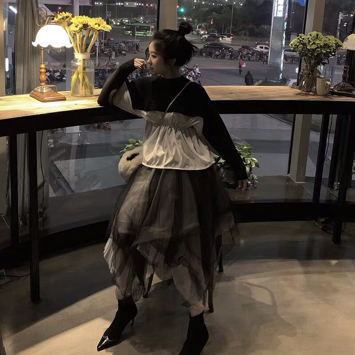 韩笑Mia 2019春夏新款蓬蓬网纱半身裙...