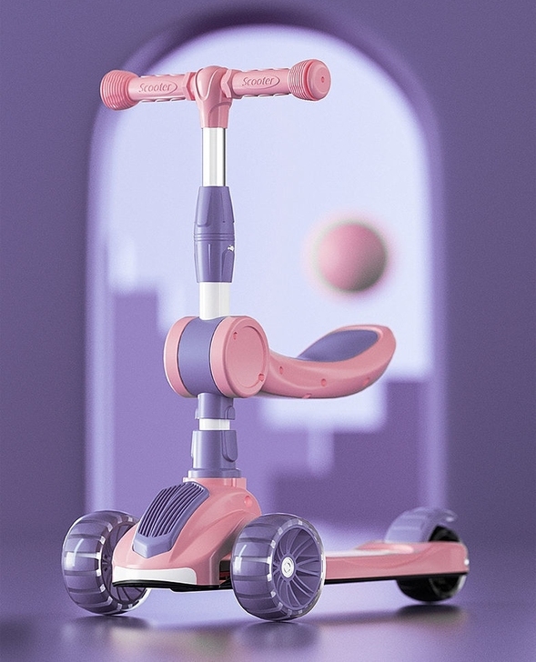 儿童滑板车2-6岁三合一可坐可骑女孩公主款...