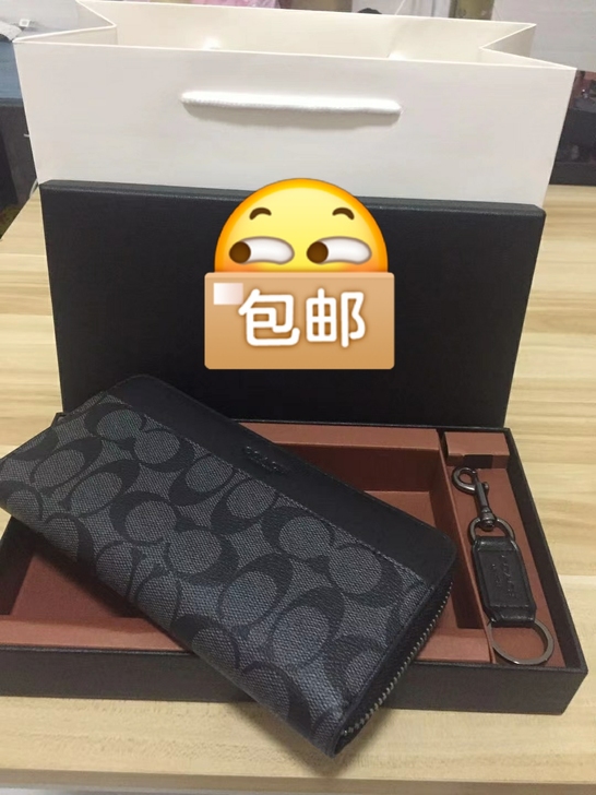九成新闲置蔻  驰长款钱夹钱包花纹手拿拉链...