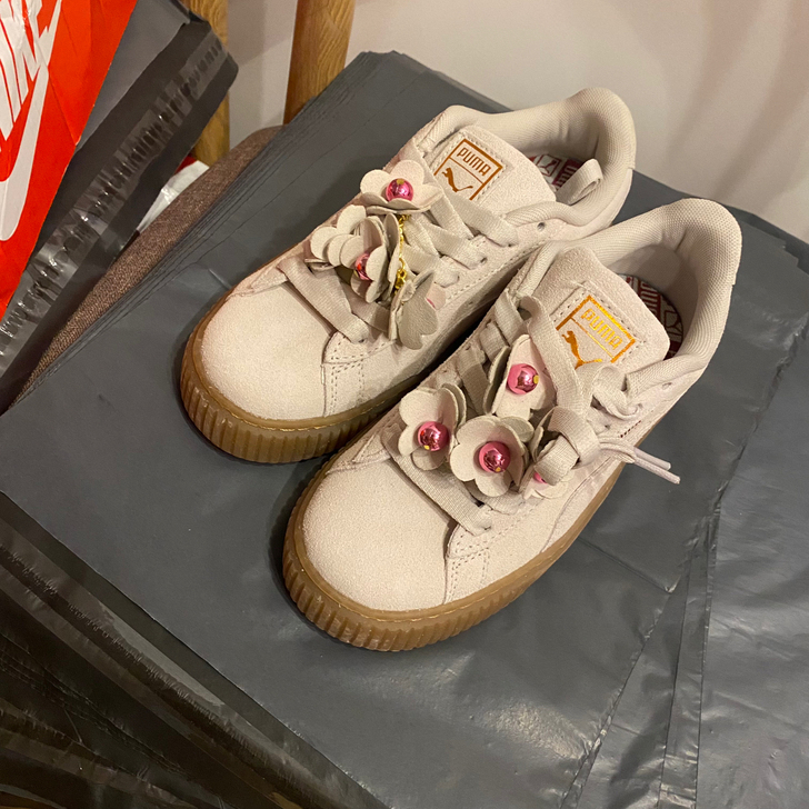 蕾哈娜厚底松糕鞋翻毛皮米白棕37码pm