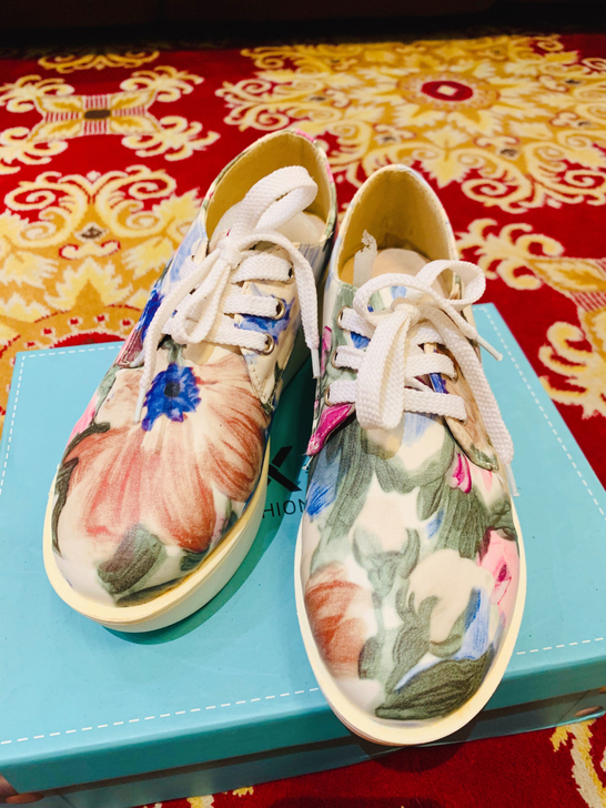 松糕鞋女厚底2021春新款油彩印花系带厚底...