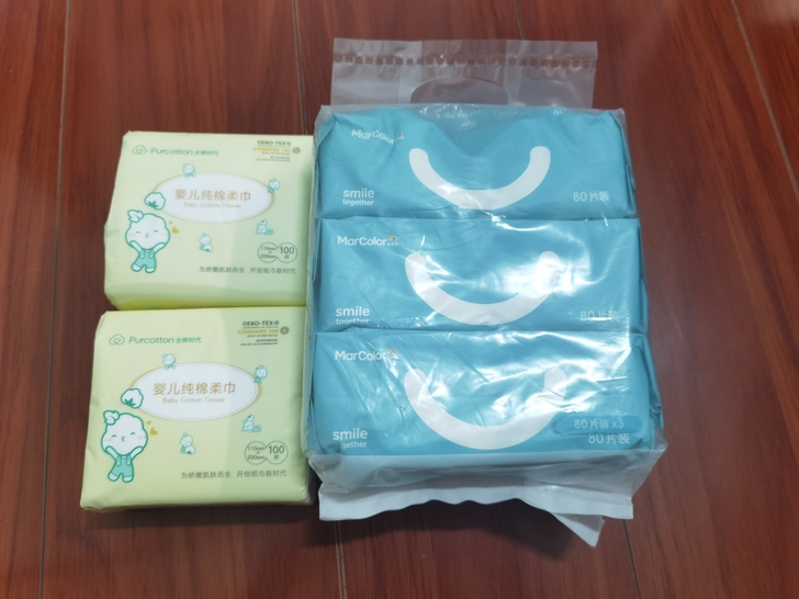 全棉时代棉柔巾两包加马卡乐婴儿干湿两用棉柔...