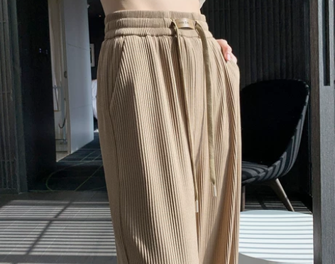 拉夏贝尔咖色冰丝阔腿裤女高腰垂感宽松直筒显...